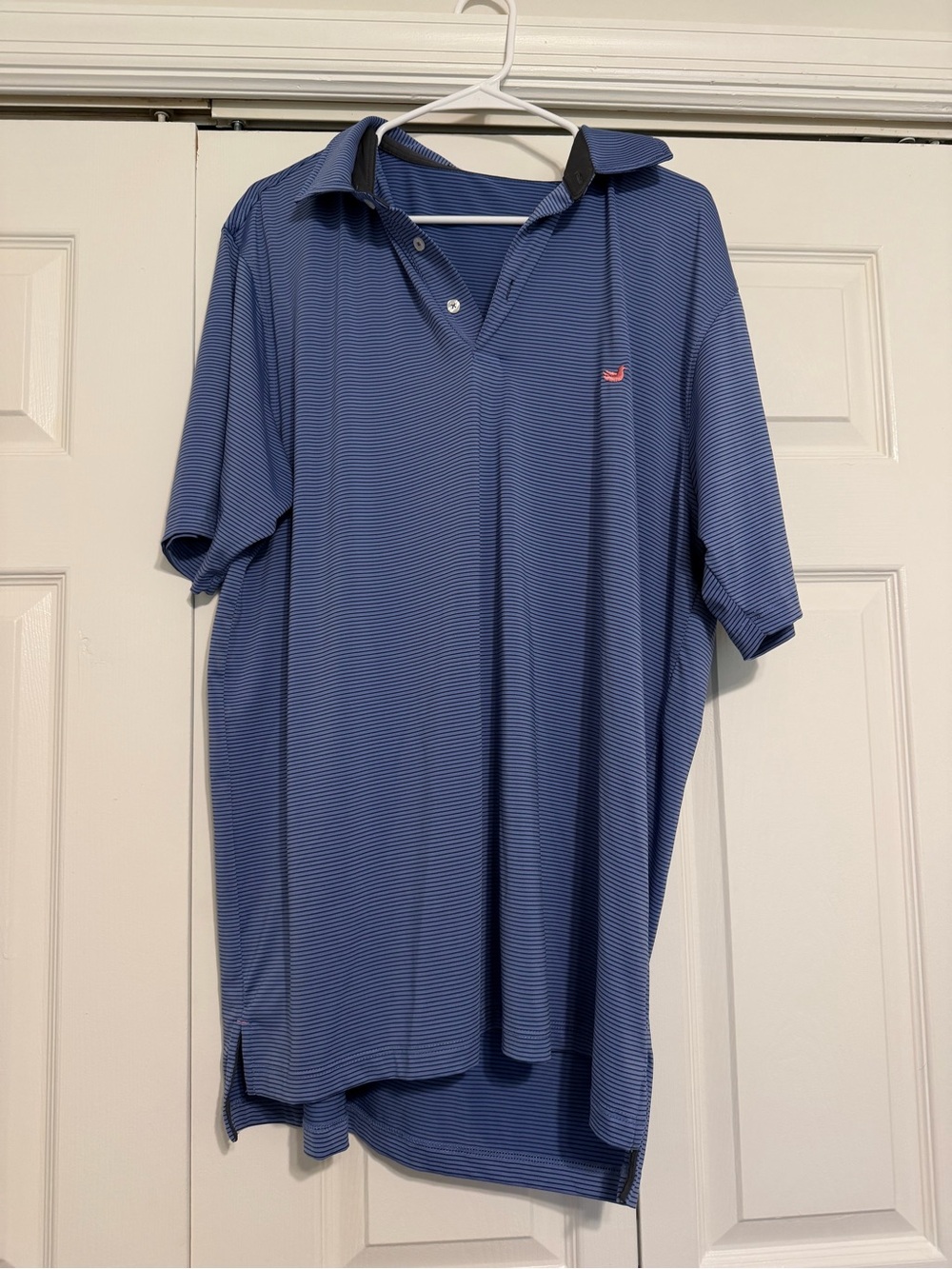 Southern Marsh Striped Polo Shirt in Blue with Pink Logo